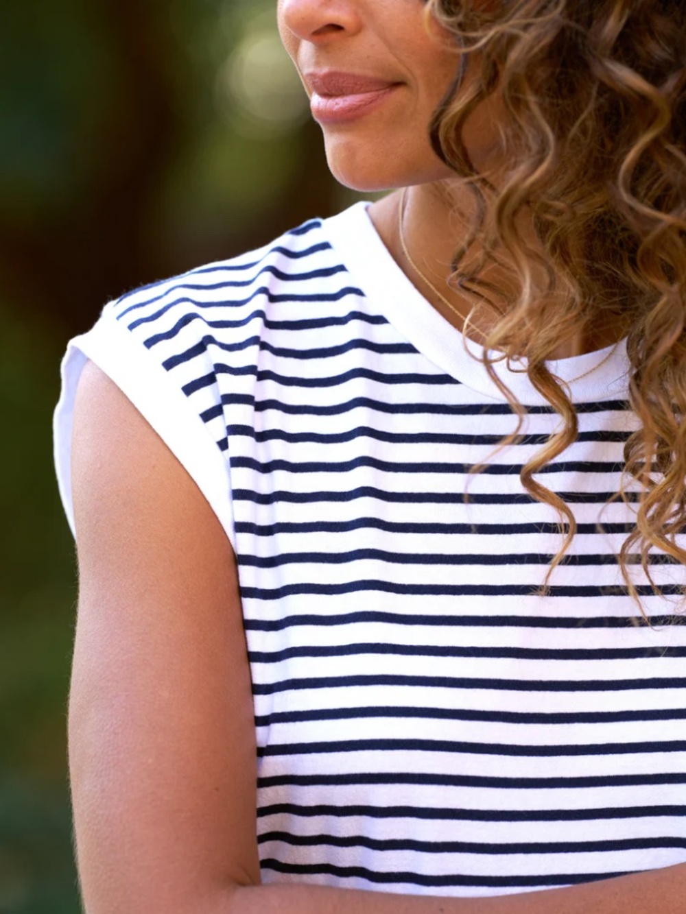 Frank & Eileen Cori Striped Muscle Tee Shirt Dress in Navy French Stripe Size S - Picture 3 of 9